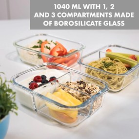 Glaswerk Hopewell, dózy na potraviny, súprava 3 kusov, 1040 ml, borosilikátové sklo, vrchnák, taška
