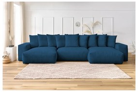 Tmavomodrá menčestrová rohová pohovka Voltaire – Bobochic Paris