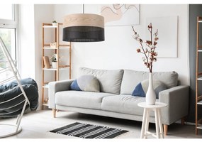Závesné svietidlo Wood, 1x béžová dubová dýha/čierne PVC tienidlo, (fi 40cm)