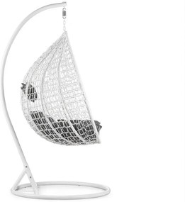 Biele závesné kreslo KOKON so stojanom, sivý vankúš