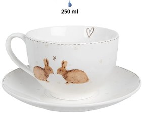 Šálka ​​s tanierikom s zajačikmi a srdiečkami Bunnies in Love - 12*9*6 cm / Ø 14*2 cm / 250 ml