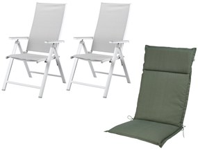 Livarno home Záhradné hliníkové kreslo Houston, biele/bledosivé, 2 kusy + podložka na kreslo Houston  (800009486)