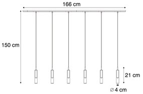 Moderný koľajnicový systém čierny so 6 závesnými svietidlami zlatý s jantárovým sklom 1-fázový - Slimline Loyce