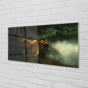 Sklenený obraz Žena strom mraky 140x70 cm