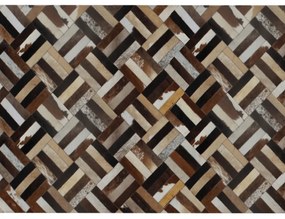 Luxusný kožený koberec, hnedá/čierna/béžová, patchwork, 70x140 , KOŽA TYP 2