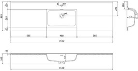 Mexen Rivel, kúpeľňová skrinka 160 cm s umývadlom Otis, 1 zásuvka, drážkovaná, sivá matná/biela, 91A20-16023-1-BF62-W18M01