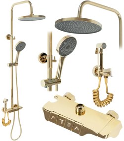 Sprchový set Rea Max - vaňová batéria, dažďová, ručná a bidetová sprcha zlatá