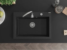 Mexen Elix, 1-korový granitový drez 700 x 500 mm, čierna/strieborná metalíza, chrómový sifón, 6526701005-73