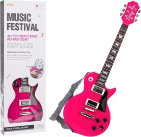 Detská elektrická gitara s mikrofónom a slúchadlami ružová