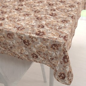 Biante Zamatový obdĺžnikový obrus Tamara TMR-042 Hnedé kvety na sivobéžovom 50x100 cm