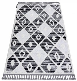 Koberec MAROC P662,  čierno-biely, vzor diamant,Marocký Shaggy