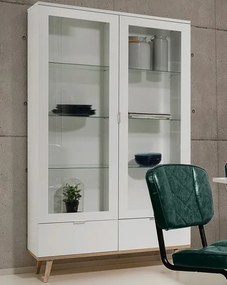 Vysoká vitrína Göteborg, biela / dub sonoma