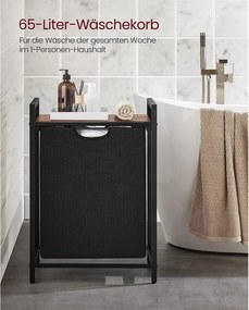 Kôš na bielizeň, s poličkou, 65 l, vysúvateľný, rustikálna hnedá a čierna farba