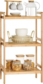 Bambusový regál s 3 úrovňami, prírodná farba