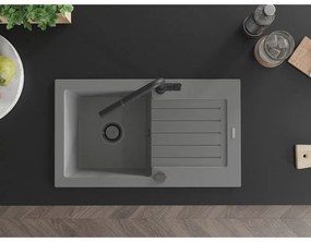 Mexen Pablo, 1-komorový granitový drez 752x436x161 mm a drezová batéria Flora, šedá, 6510-71-670401-70-B