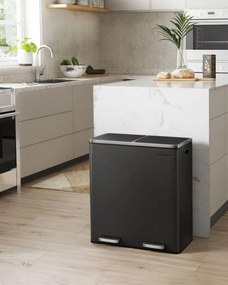 Kôš na separovanie odpadu SORT, 2x30l+vrecia na odpadky, čierna/strieborná SongmicsHome