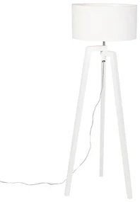 Stojaca lampa trojnožka biela drevo s bielym tienidlom 50 cm - Puros