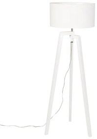 Stojací lampa statív biele drevo s bielym tienidlom 50 cm - Puros
