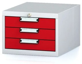 Alfa 3 Závesný dielenský box na náradie k pracovným stolom MECHANIC, 3 zásuvky, 480 x 600 x 351 mm, červené dvere