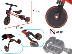 KIK Trojkolka Fix Mini bežecká trojkolka 3v1 s pedálmi červená