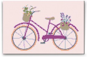 Gario Diamantové maľovanie Bicykel s kvetinami Rozmery: 40 x 60 cm, Rámovanie: Iba zrolované plátno, Diamanty: Okrúhle