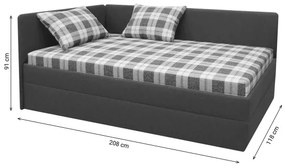 Čalúnená válenda s univerzálnym čelom L/P ARLY 110x200 cm antracit/biela