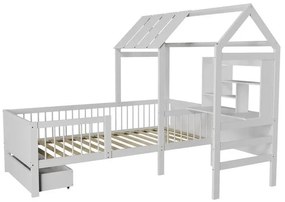 Biela detská posteľ domček s úložným priestorom a stolom