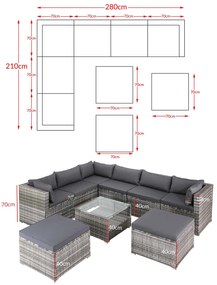 InternetovaZahrada Záhradný ratanový set XXL - sivá/antracit podušky