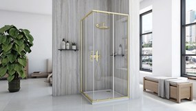 Rea City, sprchovací kút s posuvnými dverami 100(dvere) x 80(dvere) x 190 cm, zlatý matný profil + čierna sprchová vanička Savoy, KPL-K74502