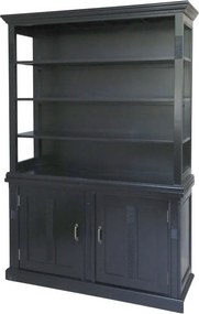Čierna antik drevená skriňa / vitrína s policami Marseille - 135*55*196cm