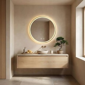 Rea Rea, LED okrúhle zrkadlo v zlatom ráme 70cm, zlatá matná, HOM-02502