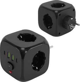 Toolight Toolight, JNH019, zásuvková kocka 7v1, 3 zásuvky + 2× USB-A + 2× USB-C, čierna, OSW-56304