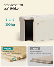 Lavica SONGMICS s úložným priestorom, úložný box, 38 x 110 x 38 cm, krémovo biela