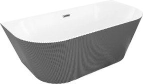 Mexen Oris, voľne stojaca ryhovaná vaňa 150 x 75 cm, biela-šedá, brúsený grafit prepad, 52871507562-66