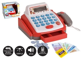 Pokladňa malá digitálna, plast, 18 cm s doplnkami, na batérie so zvukom so svetlom