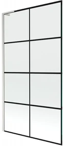 Mexen Next L, 1-krídlová vaňová zástena 100 x 150 cm, 6mm číre sklo-čierny vzor, 6mm číre sklo, profil brúsená oceľ, 895-100-000-03-77-97
