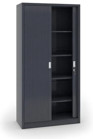 Kovová skriňa s roletovými dverami, 1990 x 1000 x 450 mm, tmavo sivá