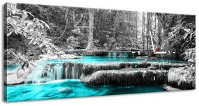 Gario Obraz s hodinami Modrý vodopád v džungli Rozmery: 100 x 40 cm