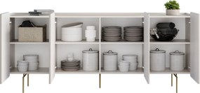 Komoda Malmi 200 cm štvor-dverová - kašmír / zlaté nožičky