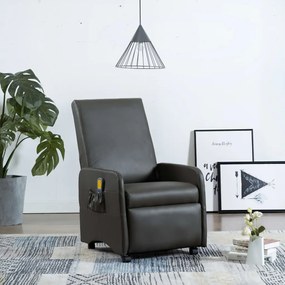 vidaXL Sklápacie masážne kreslo, sivé, umelá koža