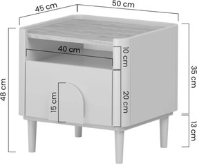 Nočný stolík Amilio 50 cm na nožičkách - eukalyptus / dub baltic dune / dub prírodný
