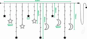 Dekoračná LED girlanda HVIEZDY A MESIACA - 2,5 m - teplá biela