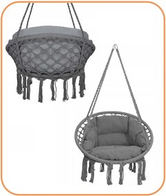 Springos Bocianie hniezdo so strapcami – závesné kreslo s vankúšom grafit SPR0046