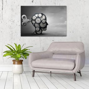Umelecký obraz hlavy s hodinami (90x60 cm)
