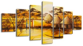 Gario Ručne maľovaný obraz Africká dedina - 7 dielny Rozmery: 210 x 100 cm