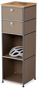 Úzka kovová komoda »CN3« s drevenou doskou a 2 zásuvkami, hnedosivá