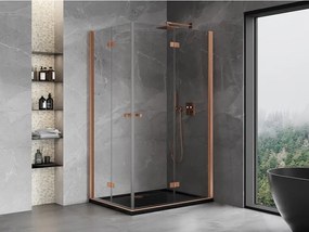 Mexen Mist-F Duo, skladací sprchový kút 75 x 110 cm, číre sklo, medený matný profil, 8A6-075L-110P-65-00