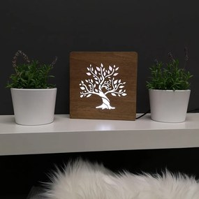 AMADEA Drevená lampička s motívom stromu, veľkosť 20 cm, s LED osvetlením s trafom na 12V
