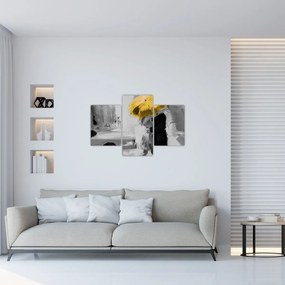 Obraz - Zamilovaný pár pod dáždnikom, žltý (90x60 cm)