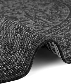 NORTHRUGS, Kusový koberec Duet Kona 106248 Black/White kruh - na von aj na doma, 160x160 (priemer) kruh, čiernobiela, chodba / predsieň